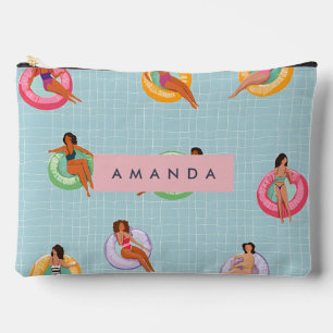 Personalised Summer Women Relaxing on Pool Floats Accessory Pouch