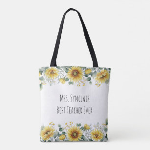 Personalised Sunflower Best Teacher Ever Tote Bag