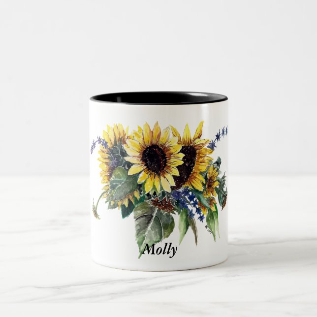 Personalised Sunflower Bouquet Two-Tone Coffee Mug (Center)