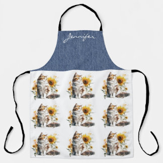 Personalised Sunflower Cat All-Over Print Apron
