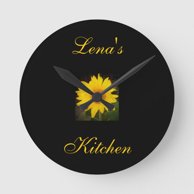 Personalised Sunflower Clock-Lena's Kitchen Round Clock (Front)