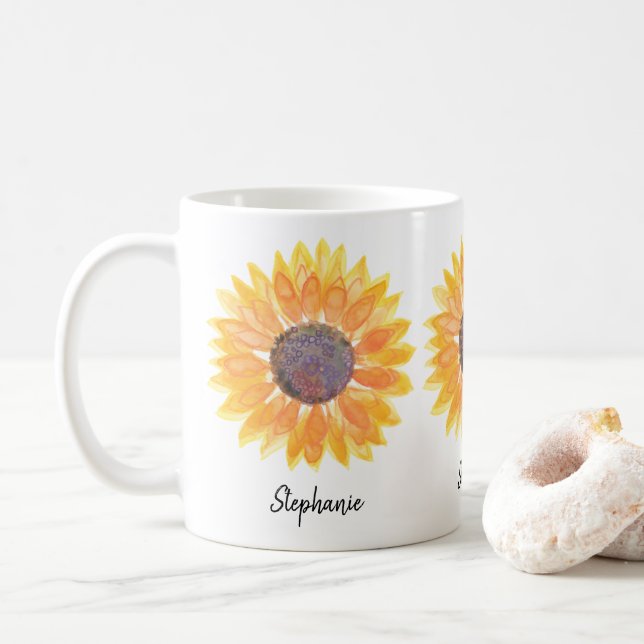 Personalised Sunflower  Coffee Mug (With Donut)