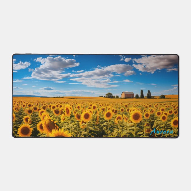 Personalised Sunflower Field and a Barn Desk Mat (Front)