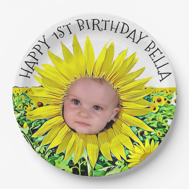 Personalised Sunflower First Birthday Plates (Front)