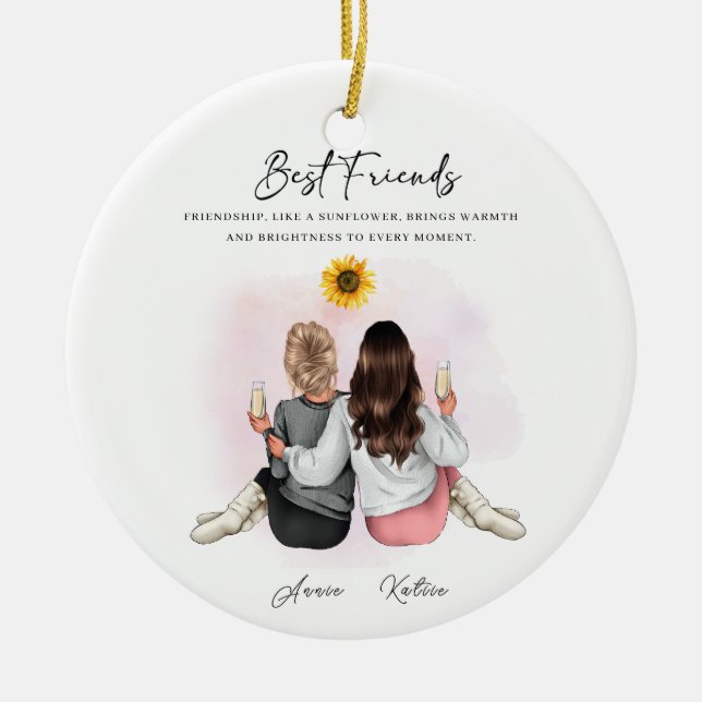 Personalised Sunflower Friendship: Bright Keepsake Ceramic Ornament (Front)