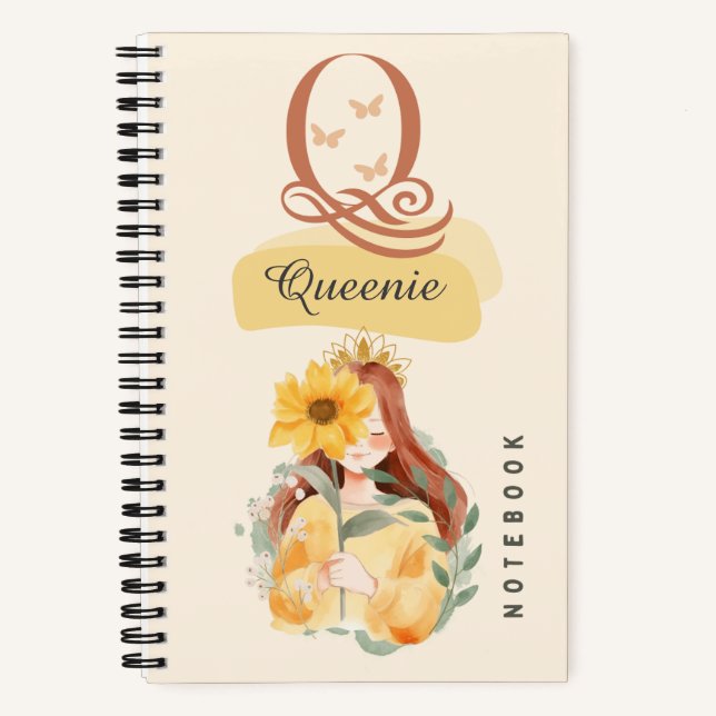 Personalised Sunflower Girl Spiral Notebook  (Front)