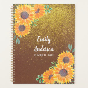 Personalised Sunflower Gold Glitter Planner