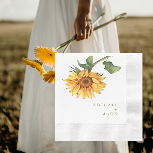 Personalised Sunflower Gold Text Wedding Coined Napkin (Creator Uploaded)