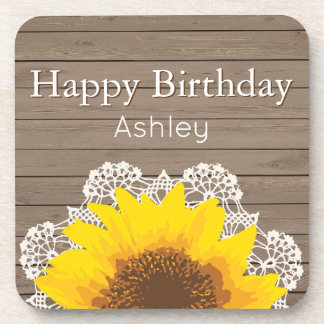 Personalised Sunflower, Lace and Wood Coaster