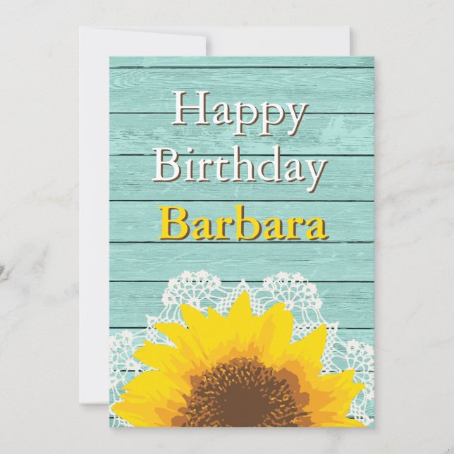 Personalised Sunflower, Lace and Wood Invitation (Front)