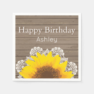 Personalised Sunflower, Lace and Wood Napkin