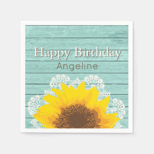 Personalised Sunflower, Lace and Wood Napkin