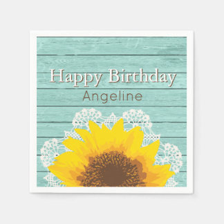 Personalised Sunflower, Lace and Wood Napkin