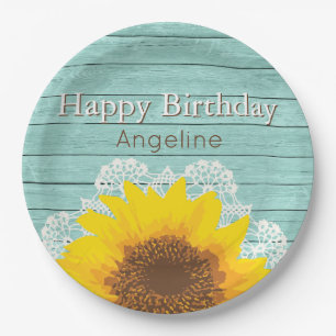 Personalised Sunflower & Lace Birthday Paper Plate