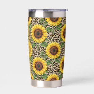 Personalised Sunflower Leopard 20oz Thermal Cup Insulated Tumbler