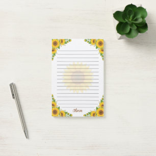 Personalised Sunflower Lined Notes Floral