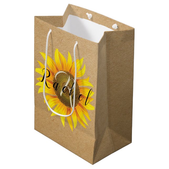 Personalised sunflower  medium gift bag (Front Angled)