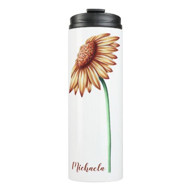 Personalised Sunflower Minimalistic Thermal Tumbler (Front)