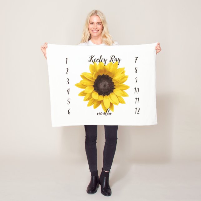 Personalised Sunflower Monthly Milestone Blanket (In Situ)