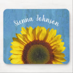 Personalised Sunflower Mousepad<br><div class="desc">A pretty,  rustic,  yellow sunflower on a textured blue background decorates this mouse pad. Personalise it with your name. Designed for you by Blackberry Boulevard.</div>