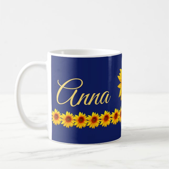 Personalised Sunflower Name or Monogram Coffee Mug (Left)