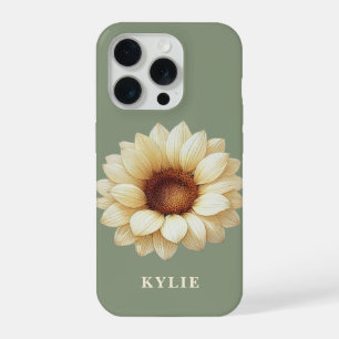 Personalised Sunflower Name Sage Green Phone Case