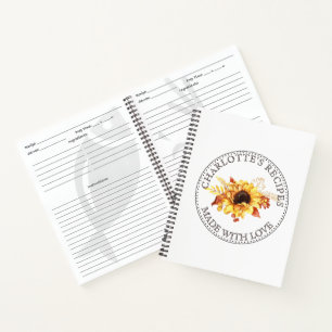 Personalised Sunflower Recipe Notebook