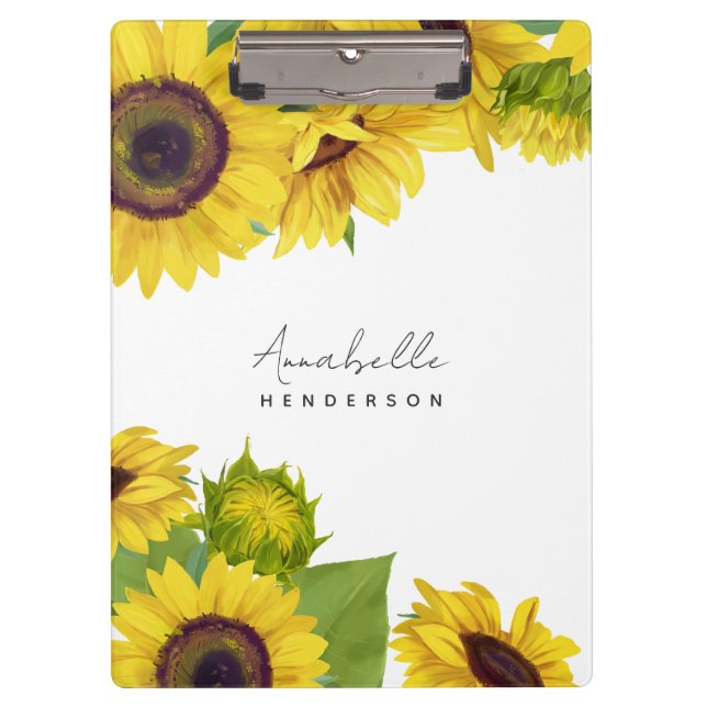 Personalised Sunflower Script Font Feminine Clipboard (Front)
