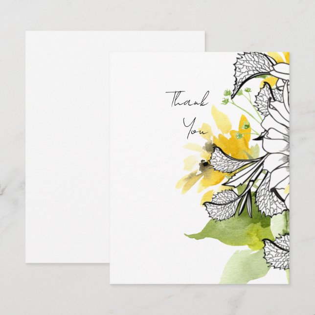 Personalised Sunflower Script Thank You Note Card (Front/Back)