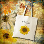 Personalised Sunflower Tote Bag<br><div class="desc">Personalised Yellow Sunflower bloom tote bag,  with customisable black script typography. Enjoy this elegant accessory item for everyday use or as a gift for someone special.</div>