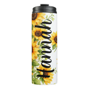 Personalised Sunflower Tumbler, Sunflower Gifts Thermal Tumbler