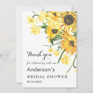 Personalised Sunflower Watercolor Bridal Shower Th Thank You Card