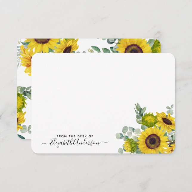 Personalised Sunflower Watercolor Floral Note Card (Front/Back)