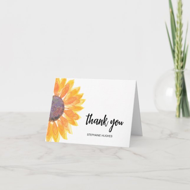 Personalised Sunflower Watercolor Thank You Card (Front)