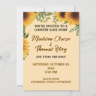 Personalised Sunflower Wedding Invitation | Rustic