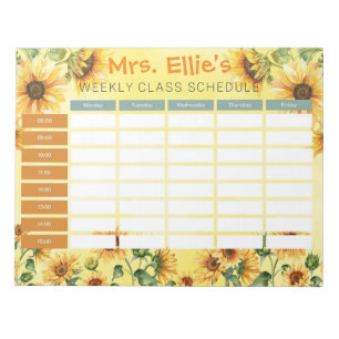 Personalised Sunflower Weekly Class Schedule Notepad
