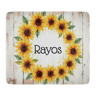 Personalised Sunflower Wreath Glass Cutting Board