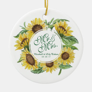Personalised Sunflower Wreath Wedding   Ornament
