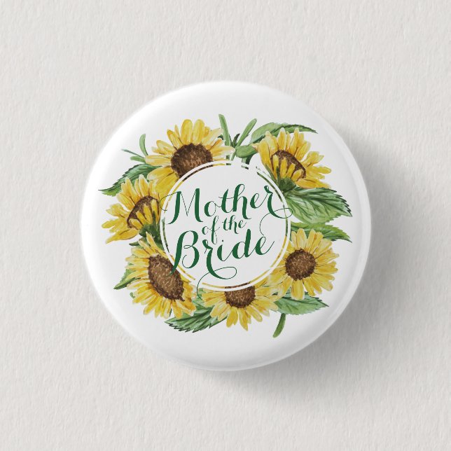 Personalised Sunflower Wreath Wedding Pin Button (Front)