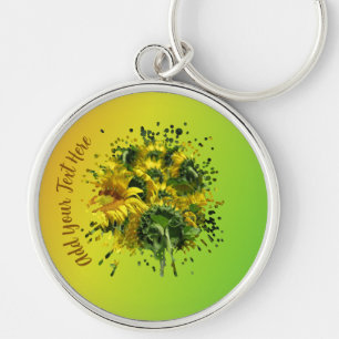 Personalised Sunflower Yellow Green Gradient Keych Key Ring