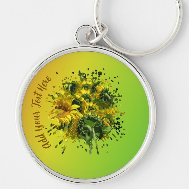 Personalised Sunflower Yellow Green Gradient Keych Key Ring (Front)