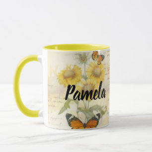 Personalised Sunflowers and butterfly Mug
