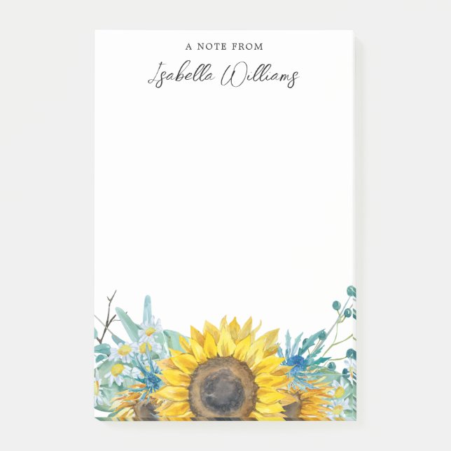 Personalised Sunflowers and Thistles Rustic Post-it Notes (Front)
