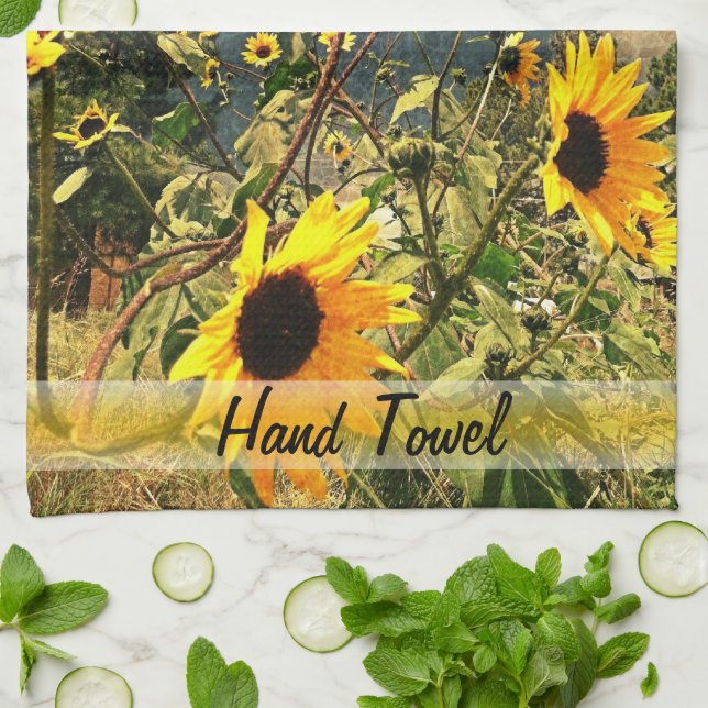 Personalised Sunflowers Before The Storm Clouds Tea Towel (Folded)