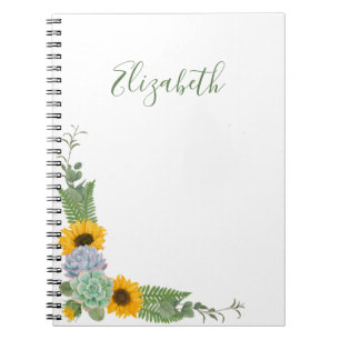 Personalised Sunflowers Floral Greenery Notebook