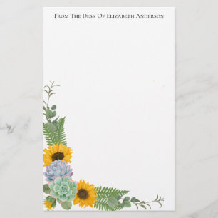 Personalised Sunflowers Floral Greenery Personal Stationery