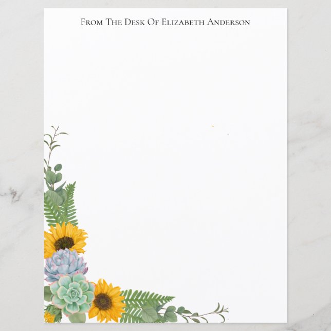 Personalised Sunflowers Floral Greenery Stationary (Front)