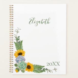 Personalised Sunflowers Floral Greenery Yearly Planner