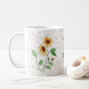 Personalised Sunflowers on Maple Leaves Coffee Mug