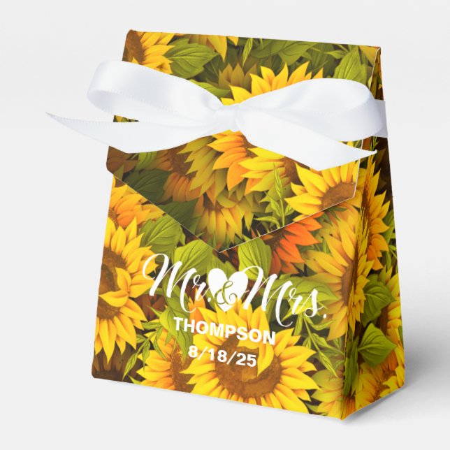 Personalised Sunflowers Wedding Tent Favour Box (Front Side)